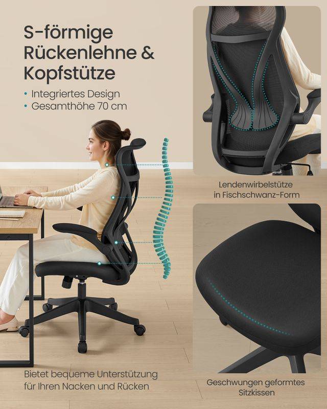 Songmics SONGMICS Bürostuhl mit Rückenlehne und Armlehnen Fabrikverkauf