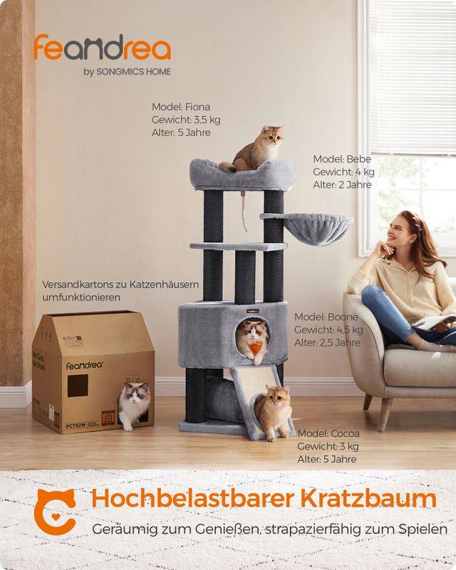 Songmics Feandrea Kratzbaum dicke Stämme 141 cm Grau Osterangebot