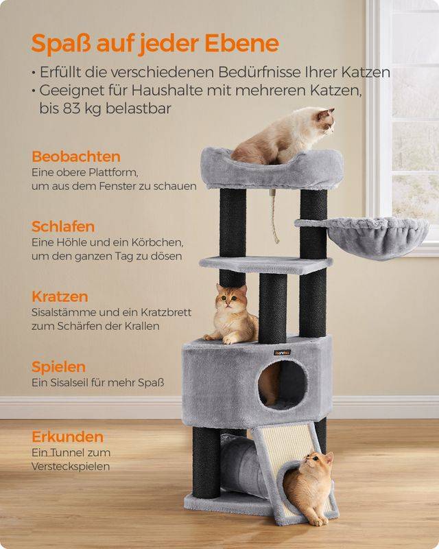 Songmics Feandrea Kratzbaum dicke Stämme 141 cm Grau Osterangebot