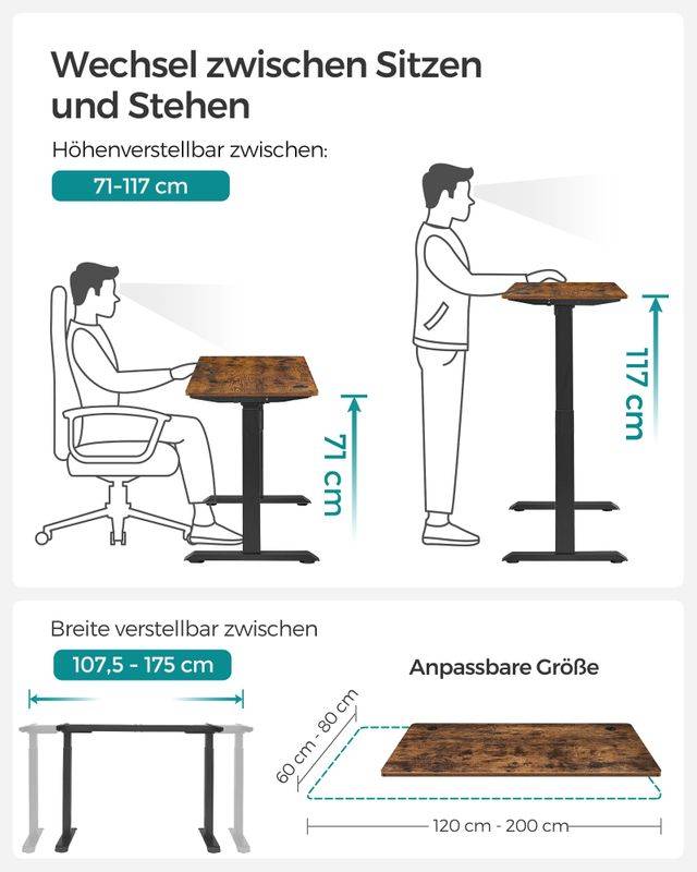 Songmics SONGMICS Höhenverstellbarer Schreibtisch mit Auffahrschutz Kauf eins, bekomm eins gratis