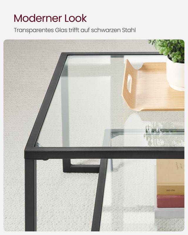 Songmics VASAGLE Couchtisch aus Hartglas mit Stahlgestell Riesige Rabatte