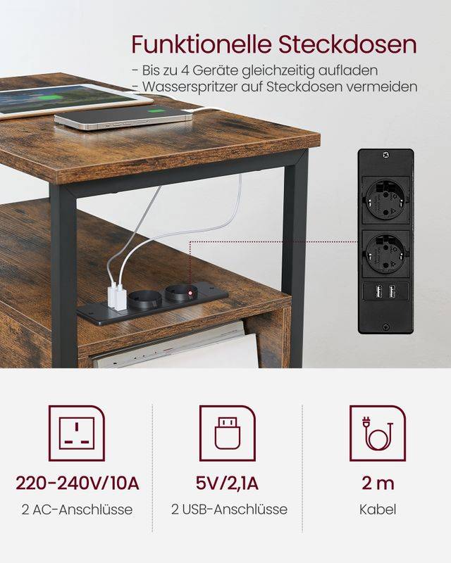 Songmics VASAGLE Beistelltisch mit Steckdosenleiste Clearance-Verkauf