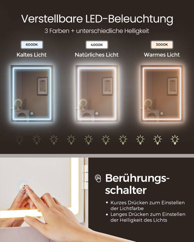 Songmics VASAGLE Schminktisch mit LED-Beleuchtung modern wolkenweiß Online
