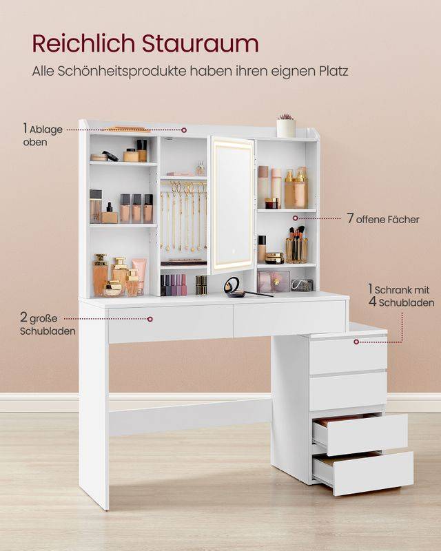 Songmics VASAGLE Schminktisch mit LED-Beleuchtung modern wolkenweiß Online