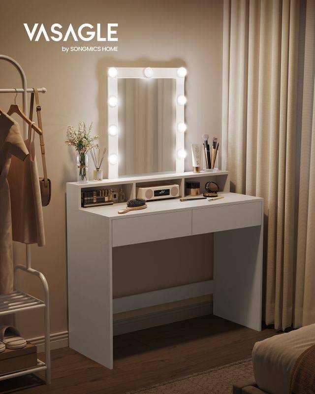 Songmics VASAGLE Schminktisch mit LED-Beleuchtung modern weiß Angebote