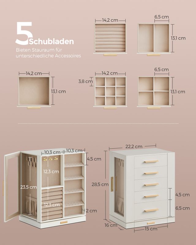 Songmics SONGMICS Schmuckkästchen 360° drehbar mit 5 Schubladen Black Friday