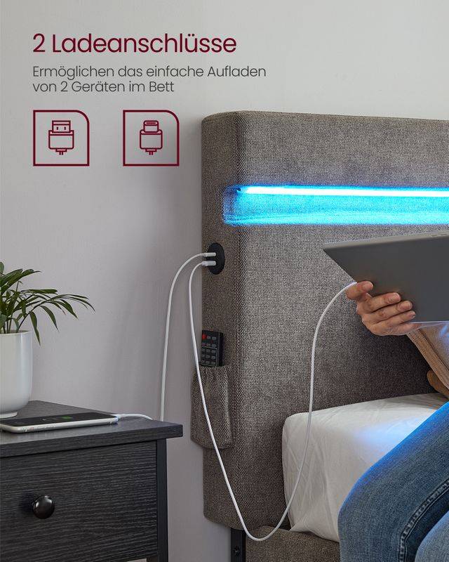 Songmics VASAGLE Doppelbett aus Metall mit Kopfteil Kostenlose Rückgabe