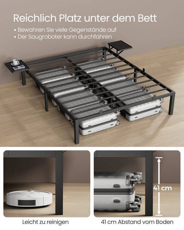 Songmics VASAGLE Doppelbettgestell aus Metall 140 x 190 cm mit Aufbewahrungsregalen Begrenzte Freigabe