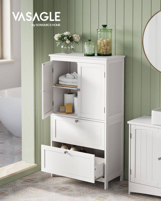 Songmics VASAGLE Badezimmerschrank 30 x 60 x 110 cm mit 2 Türen und 2 Schubladen Im Verkauf