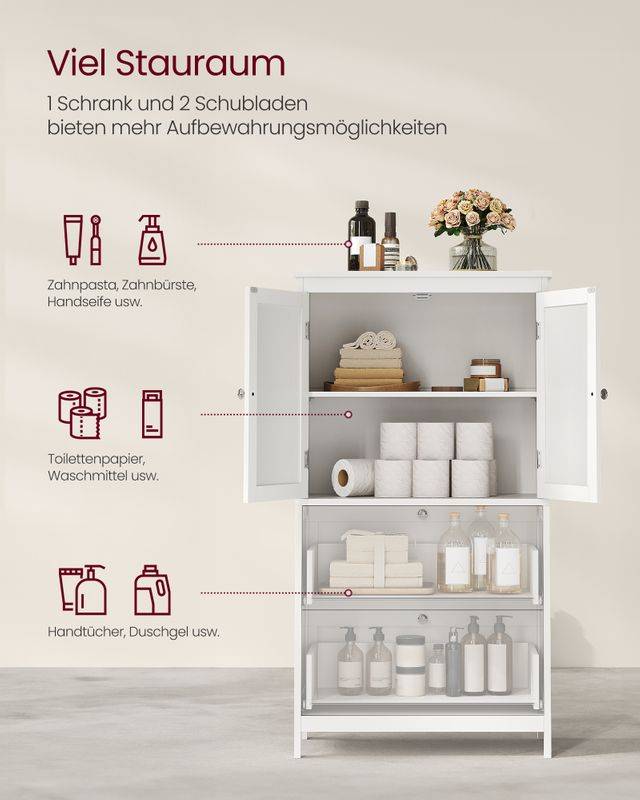 Songmics VASAGLE Badezimmerschrank 30 x 60 x 110 cm mit 2 Türen und 2 Schubladen Im Verkauf