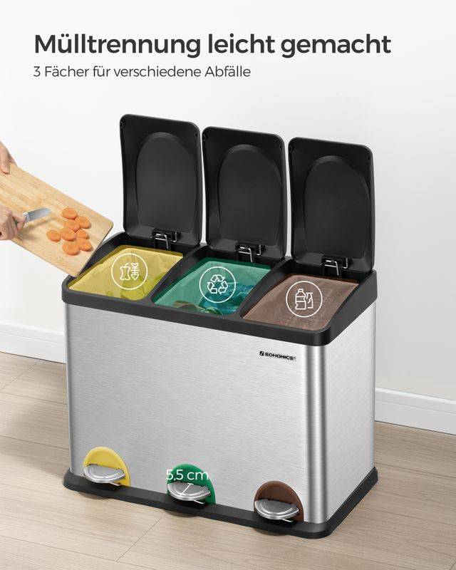 Songmics SONGMICS Großer Mülltrenner 45 Liter (3 x 15 L) Kostenloser Versand