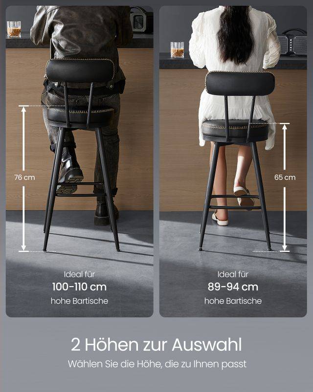 Songmics VASAGLE EKHO Kollektion - Barhocker 2er Set aus Kunstleder Wochenangebot