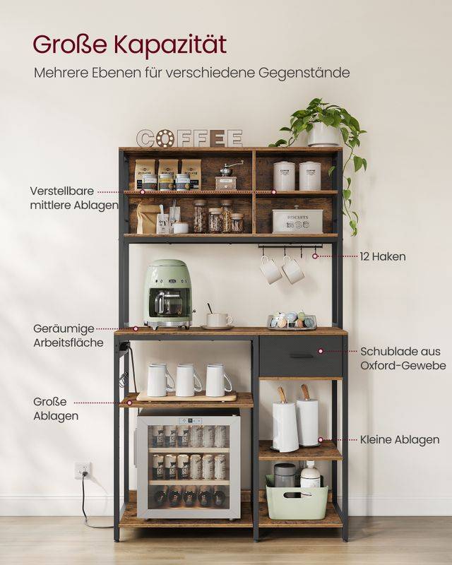 Songmics VASAGLE Küchenregal mit Steckdosen und Stoffschubladen Bis zu 50% Rabatt