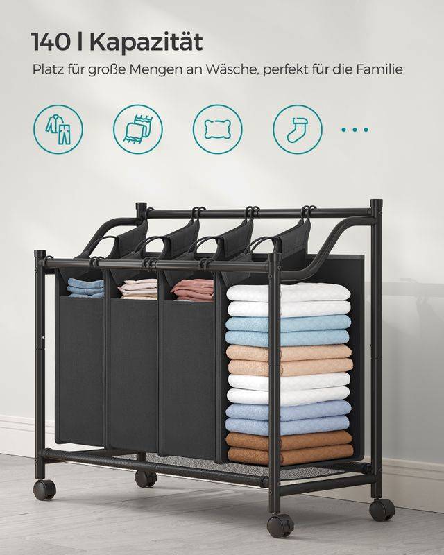 Songmics SONGMICS Wäschesammler mit 4 abnehmbaren Stofftaschen Begrenzt auf 3 Tage