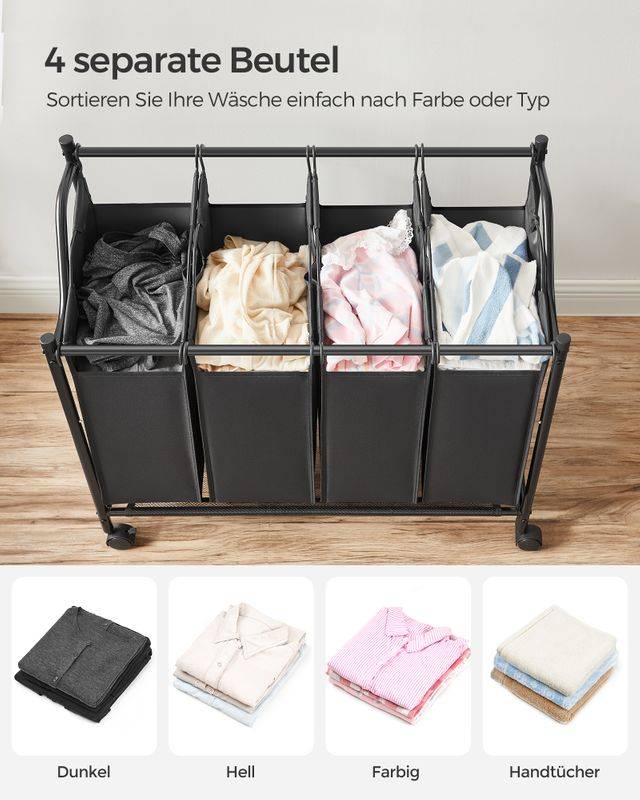 Songmics SONGMICS Wäschesammler mit 4 abnehmbaren Stofftaschen Begrenzt auf 3 Tage