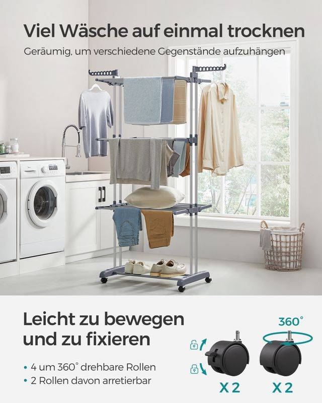 Songmics SONGMICS Wäscheständer aus Edelstahl mit Rollen Rabatte dieses Monats