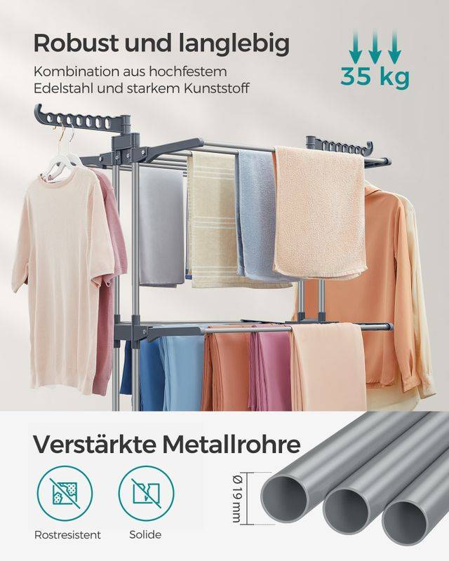 Songmics SONGMICS Wäscheständer aus Edelstahl mit Rollen Rabatte dieses Monats