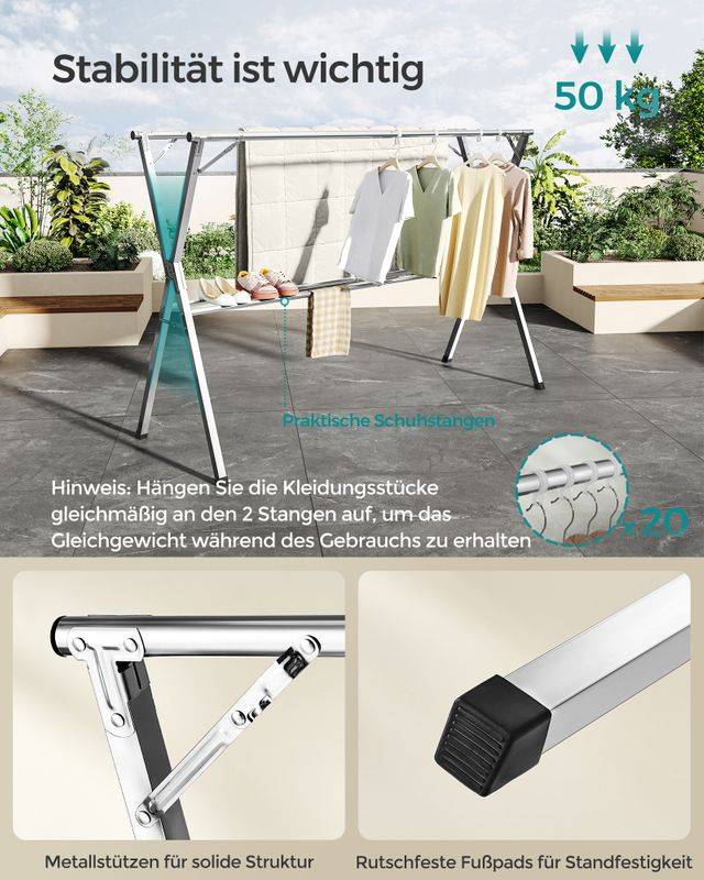Songmics SONGMICS Wäscheständer 133-200 cm ausziehbar und freistehend Outlet