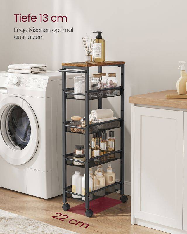 Songmics VASAGLE Rollwagen 5 Ebenen schmal vintagebraun-schwarz Osterangebot