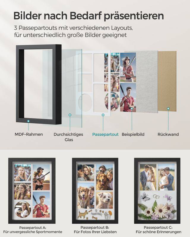 Songmics SONGMICS Fotorahmen zum Befüllen mit spurenlosen Wandhaken Riesige Ersparnisse