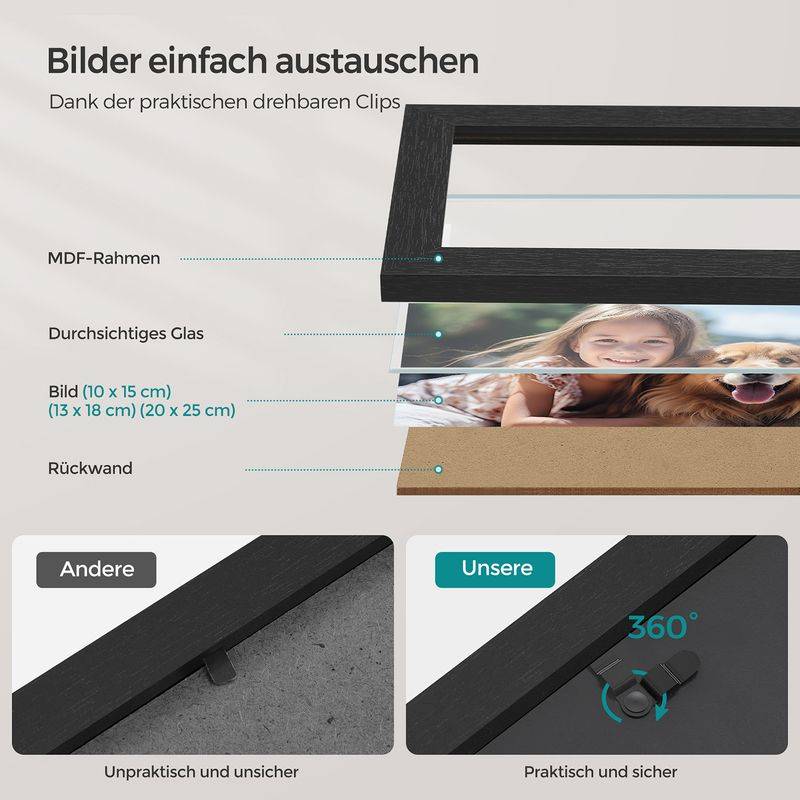 Songmics SONGMICS Bilderrahmen 7er Set mit spurenlosen Wandhaken aschschwarz Kostenlose Rückgabe