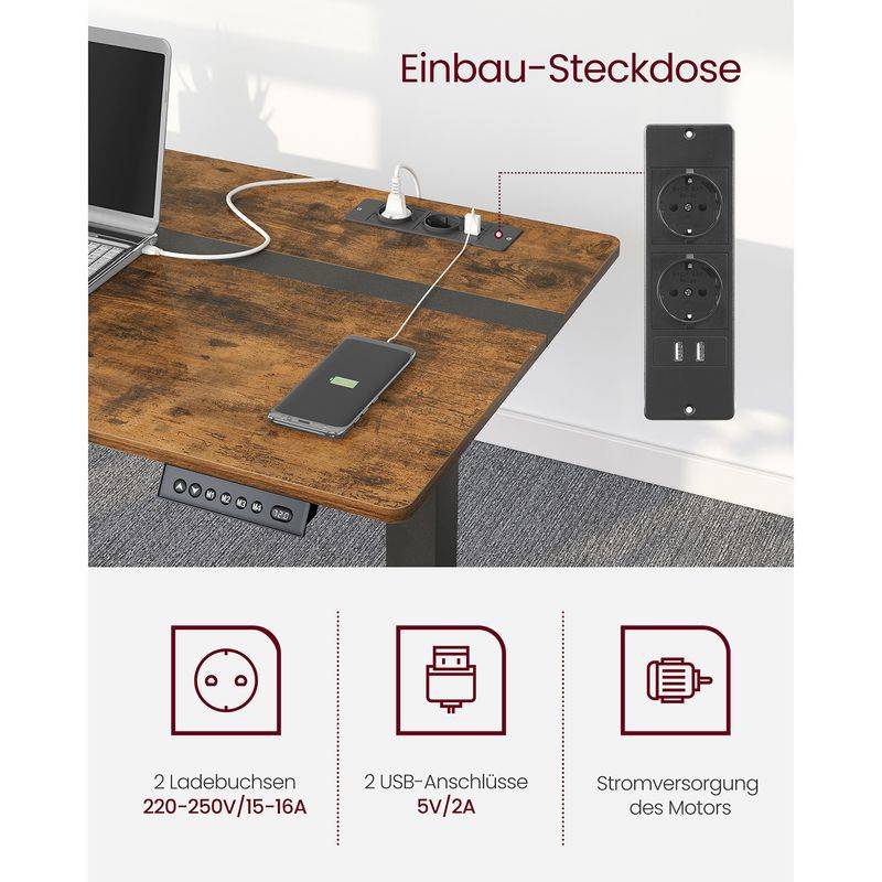 Songmics VASAGLE Höhenverstellbarer Schreibtisch elektrisch mit Steckdose und Schublade JETZT KAUFEN