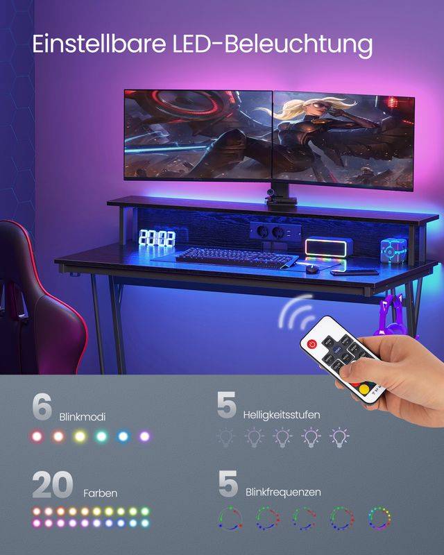 Songmics VASAGLE Gaming-Tisch mit LED-Beleuchtung Bis zu 60% Rabatt