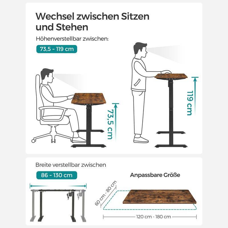 Songmics SONGMICS Stufenlos höhenverstellbarer Schreibtisch Bis zu 65% Rabatt