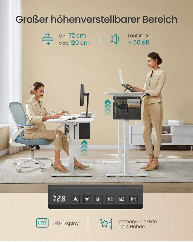 Songmics SONGMICS Höhenverstellbarer Schreibtisch elektrisch 60 x 120 x (72-120) cm Nur für heute