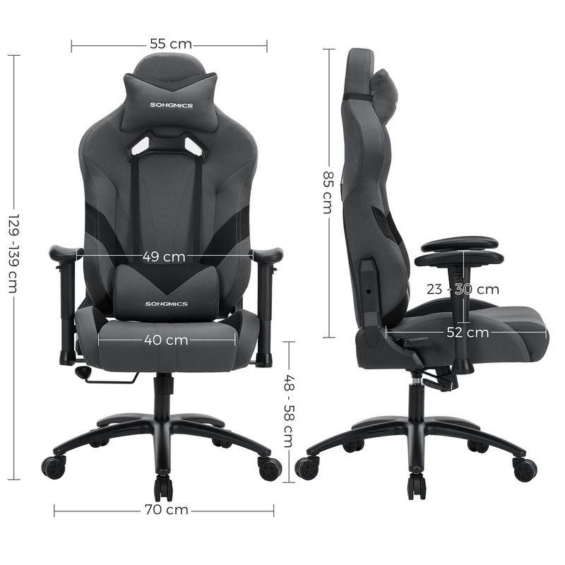 Songmics SONGMICS Gamingstuhl mit Lendenkissen Grau zollfrei