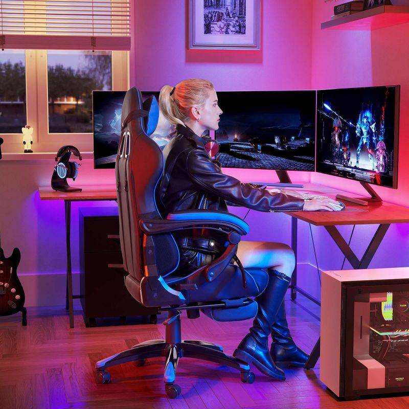 Songmics SONGMICS Gamingstuhl mit Fußstütze Schwarz-Blau Verkauf