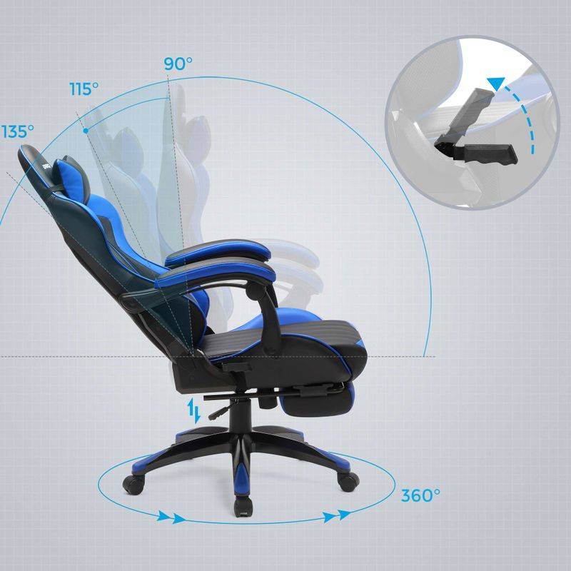 Songmics SONGMICS Gamingstuhl mit Fußstütze Schwarz-Blau Verkauf
