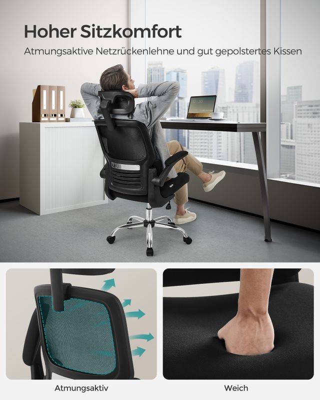 Songmics SONGMICS Bürostuhl mit Lendenwirbelstütze und verstellbarer Kopfstütze Fabrikpreis