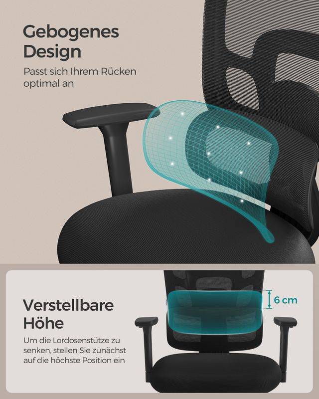 Songmics SONGMICS Bürostuhl mit höhenverstellbarer Lordosenstütze Sonderangebot