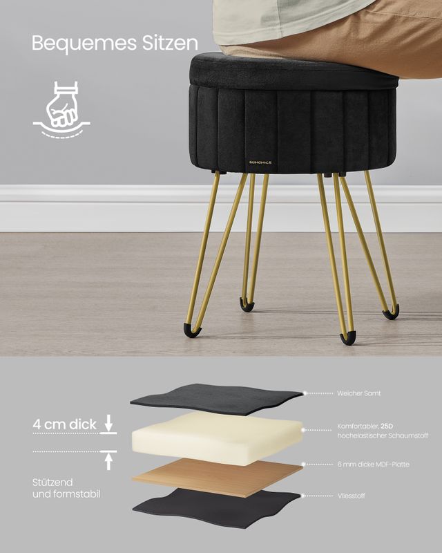 Songmics SONGMICS Sitzhocker mit Stauraum und 4 Metallbeinen tintenschwarz Online Shopping