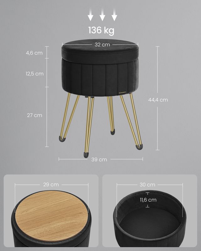 Songmics SONGMICS Sitzhocker mit Stauraum und 4 Metallbeinen tintenschwarz Online Shopping