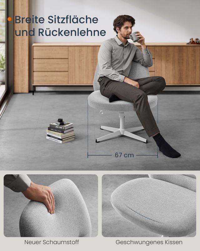 Songmics SONGMICS HOME Bürostuhl mit breiter Sitzfläche und Kreuzfuß taubengrau Saisonschlussverkauf