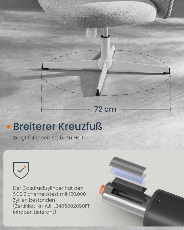 Songmics SONGMICS HOME Bürostuhl mit breiter Sitzfläche und Kreuzfuß taubengrau Saisonschlussverkauf