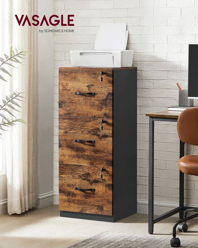 Songmics VASAGLE Aktenschrank mit 3 abschließbaren Schubladen Top Angebot