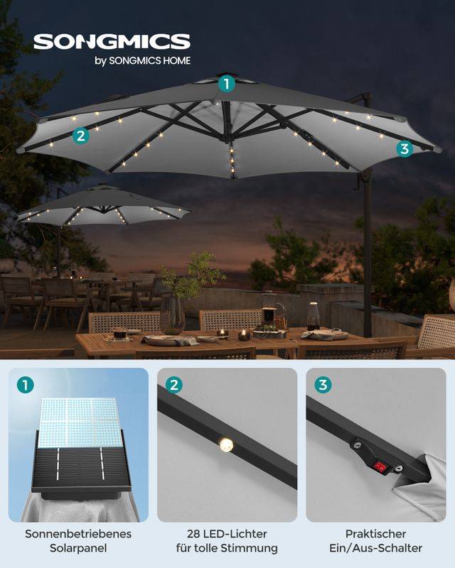 Songmics SONGMICS Ampelschirm drehbar mit Kurbel taubengrau zollfrei