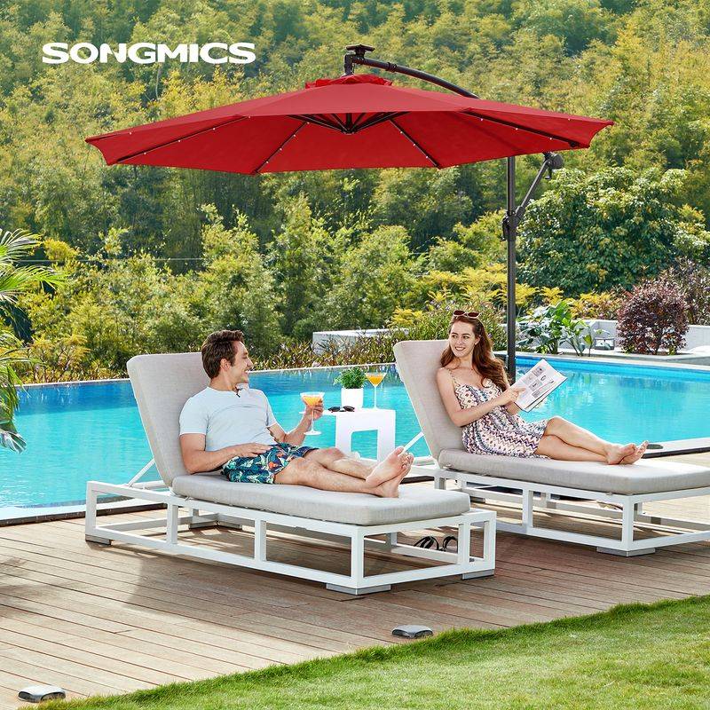 Songmics SONGMICS Sonnenschirm mit LED-Solar-Beleuchtung und Ständer 2025