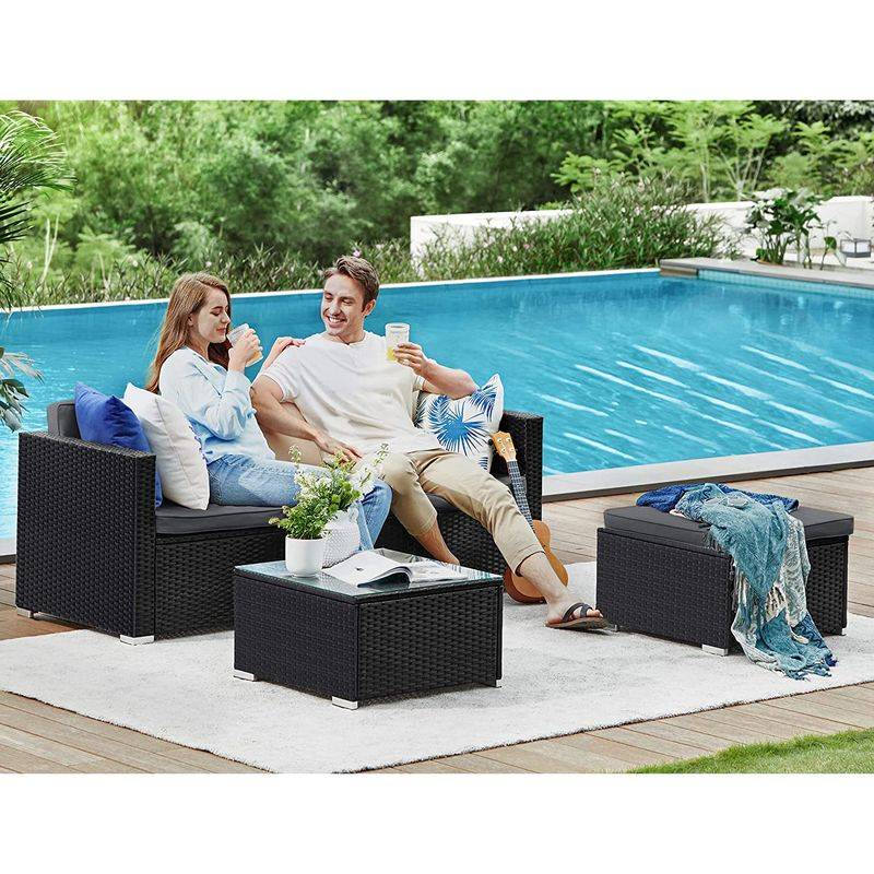 Songmics SONGMICS Gartenmöbel-Set mit Kissen und Glastisch schwarz-grau Cyber Monday