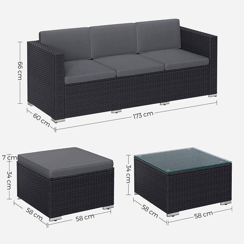 Songmics SONGMICS Gartenmöbel-Set mit Kissen und Glastisch schwarz-grau Cyber Monday