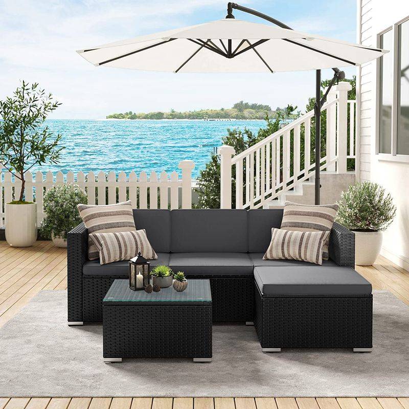 Songmics SONGMICS Gartenmöbel-Set mit Kissen und Glastisch schwarz-grau Cyber Monday