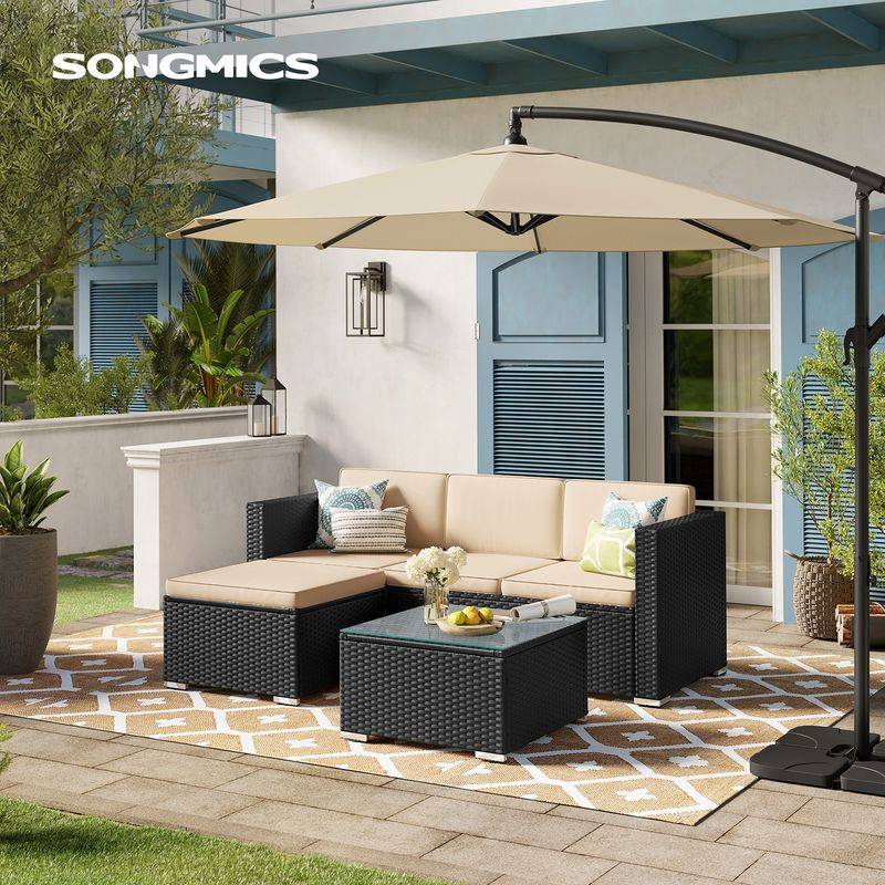 Songmics SONGMICS Polyrattan Gartenmöbel 3er-Set mit Tisch und 4 Stühlen Weihnachtsangebot