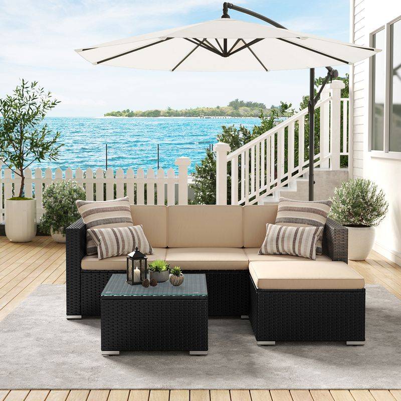 Songmics SONGMICS Polyrattan Gartenmöbel 3er-Set mit Tisch und 4 Stühlen Weihnachtsangebot