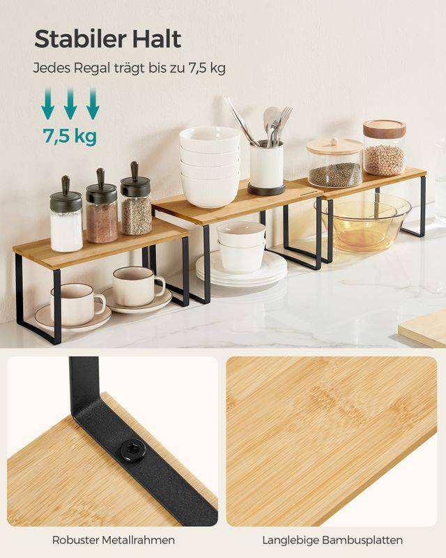 Songmics SONGMICS Gewürzregal 3er Set aus Metall und Bambus tintenschwarz-naturbeige 50% Rabatt mit kostenlosem Versand