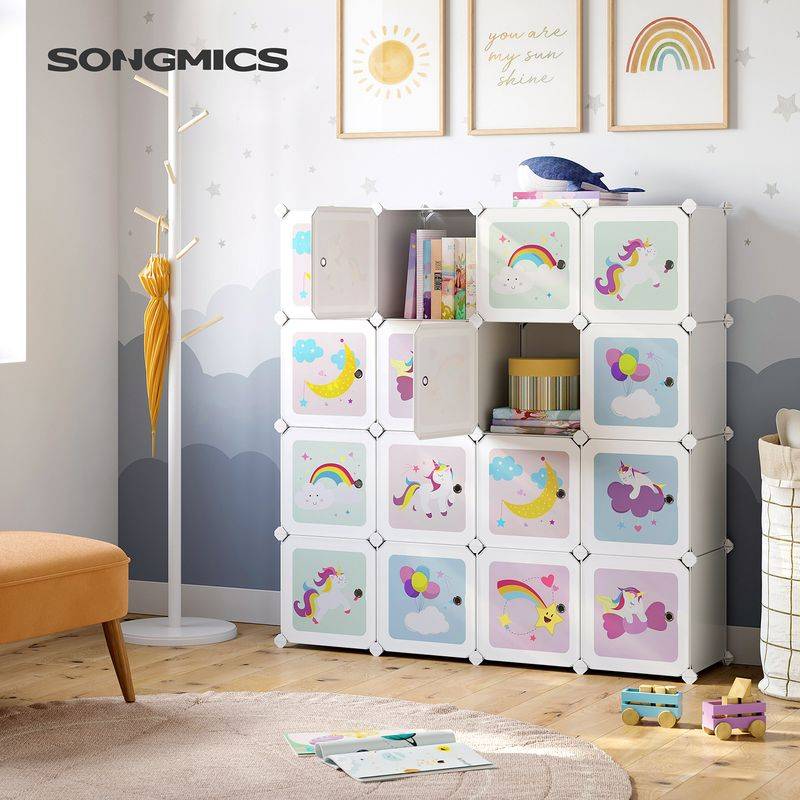 Songmics SONGMICS Regalsystem aus Kunststoff mit 16 Würfeln und Türen für Kinder Versandkostenfrei