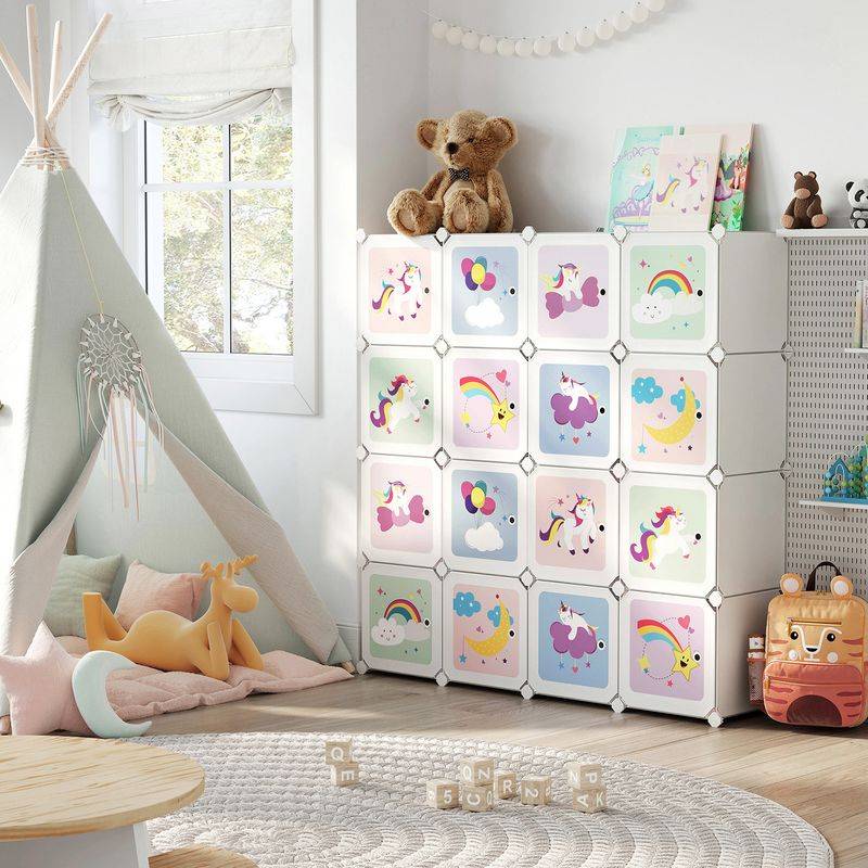 Songmics SONGMICS Regalsystem aus Kunststoff mit 16 Würfeln und Türen für Kinder Versandkostenfrei