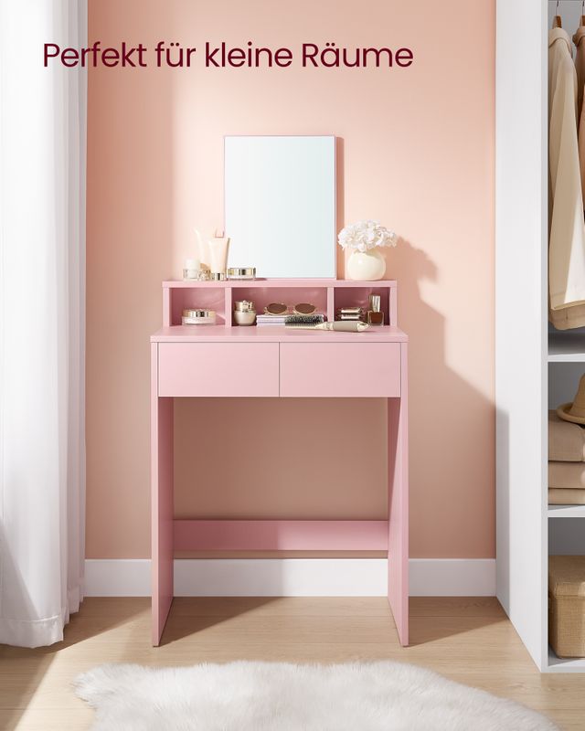 Songmics VASAGLE Schminktisch mit Spiegel und 2 Schubladen pastellrosa Valentinstagsangebot